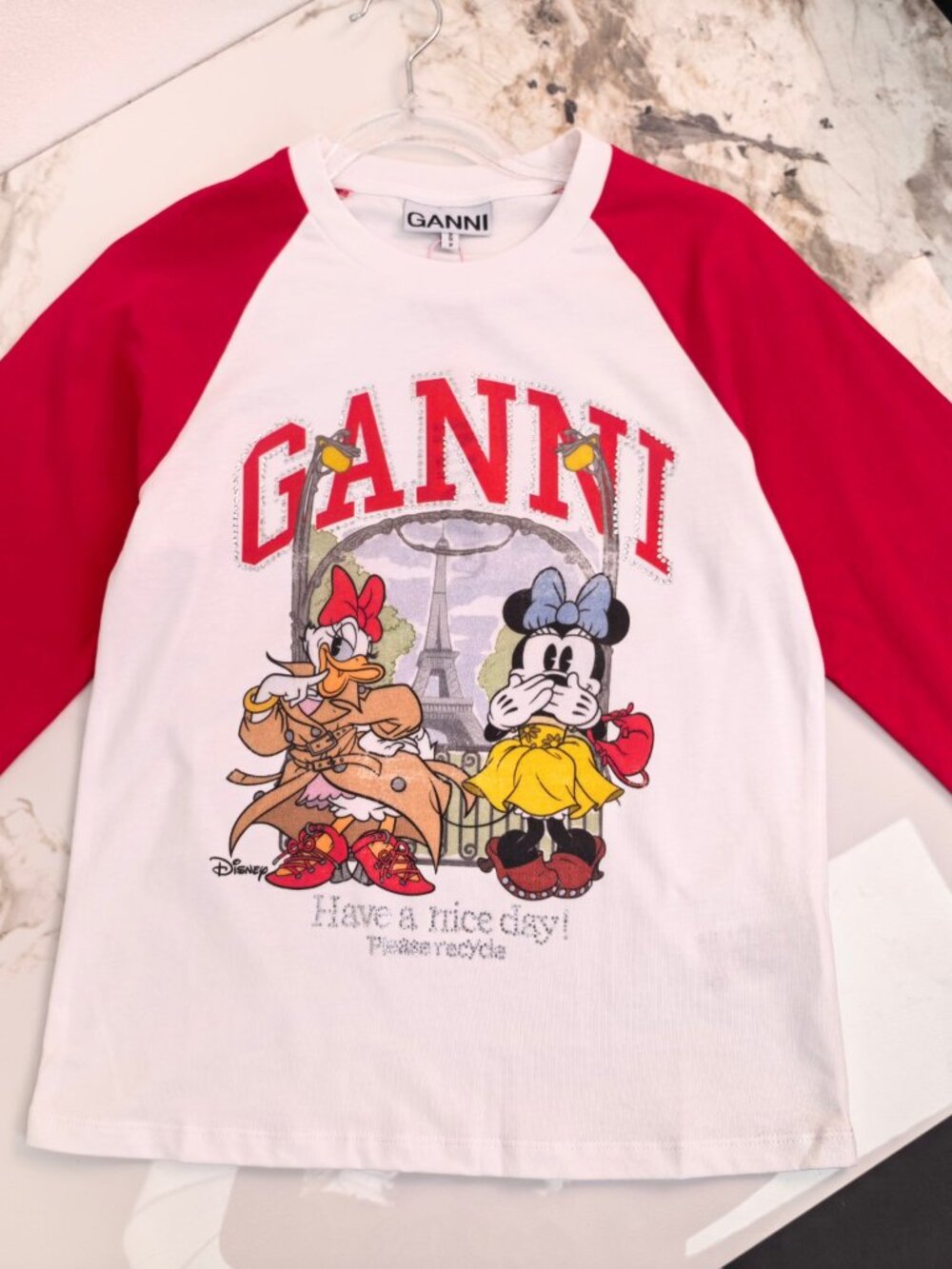 Ganni Disney Minnie Mouse Daisy Duck Graphic Raglan Long Sleeve Top